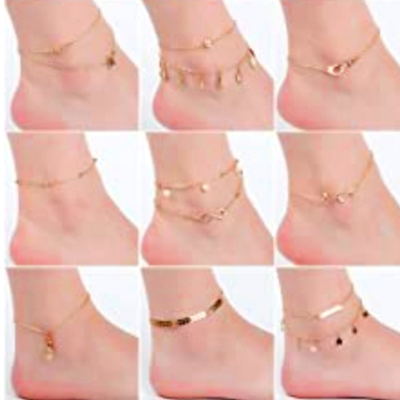 9 Gold Tone Ankle Bracelets NWT - Picture 1 of 2